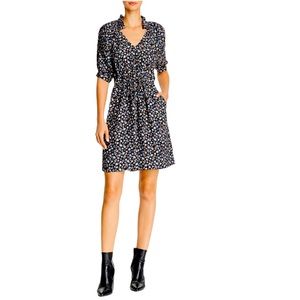 Silk Rebecca Taylor Dress Zelma Smocked Black Ditsy Floral Size 4 Small